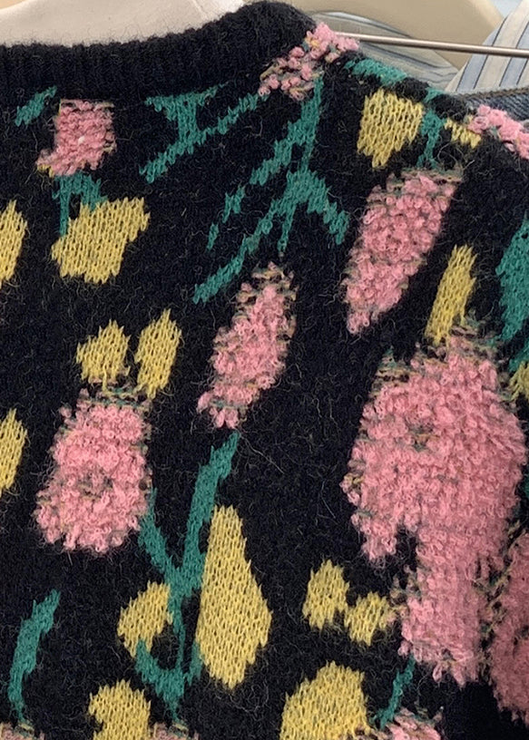 Französischer Beige Oversize Jacquard Strick Cardigan Frühling TM035