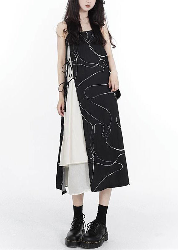 Up Cotton Spaghetti Asymmetrische Spitze Schwarz Französisch Patchwork