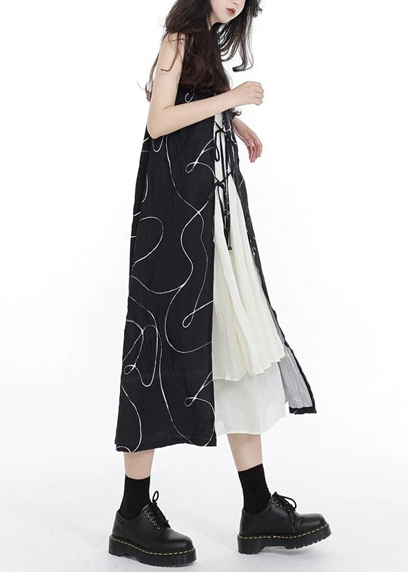 Up Cotton Spaghetti Asymmetrische Spitze Schwarz Französisch Patchwork