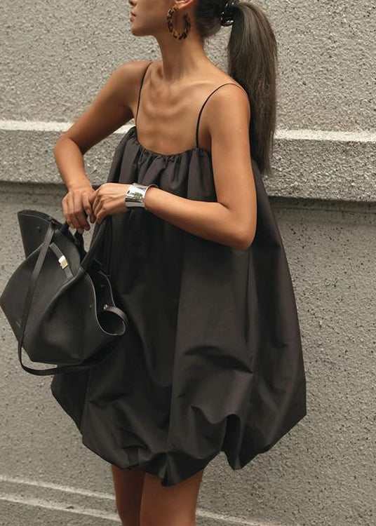 Baumwolle Französisch Kleid Sommer Strap Schwarz Spaghetti