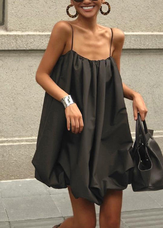 Baumwolle Französisch Kleid Sommer Strap Schwarz Spaghetti