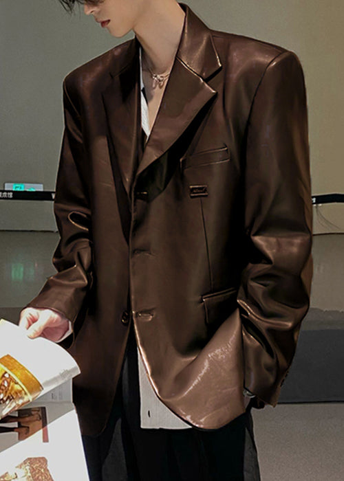 Französischer schwarzer gekerbter Knopf Kunstleder Herrenmantel Frühling RN033