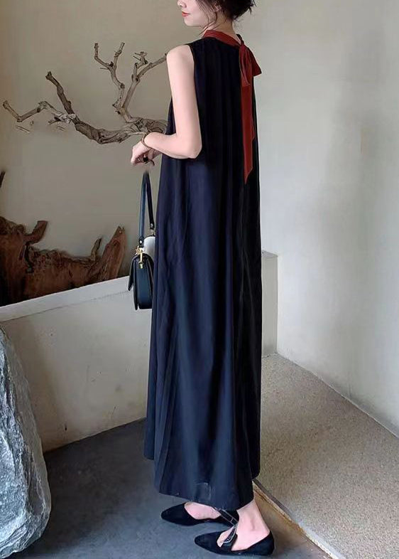 Französische schwarze O-Ausschnitt Falten Baumwollkleider ärmellos BV064