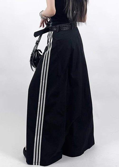 French Black Pockets Side Open Denim Patchwork Skirt Spring YJ008