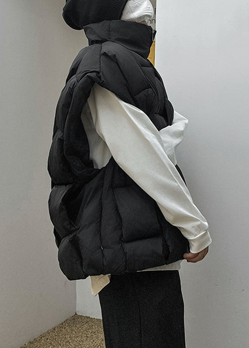 Französische schwarze Weste mit Stehkragen und Reißverschluss, baumwollgefüllt, ärmellos, EQ025