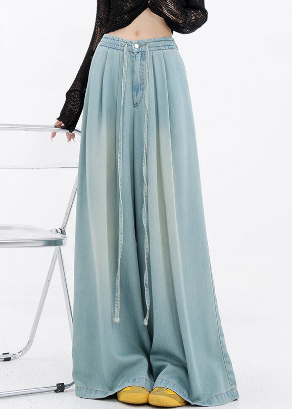 Pantalon large en jean avec poches à lacets et jambes bleu printemps