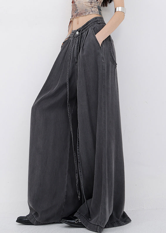 Pantalon large en jean avec poches à lacets et jambes bleu printemps