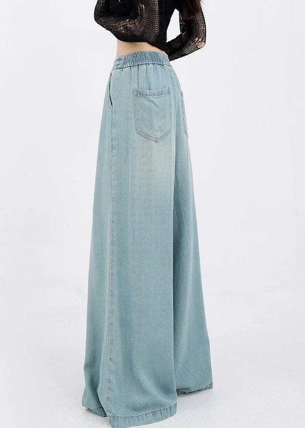Pantalon large en jean avec poches à lacets et jambes bleu printemps