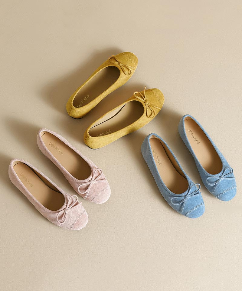 Mocassins confortables en daim avec nœud bleu français