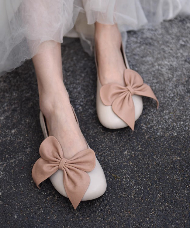 Mocassins à faux épissures en cuir beige français avec nœud Penny