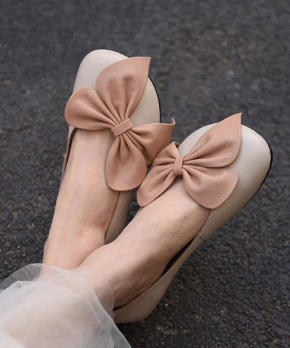 Mocassins à faux épissures en cuir beige français avec nœud Penny