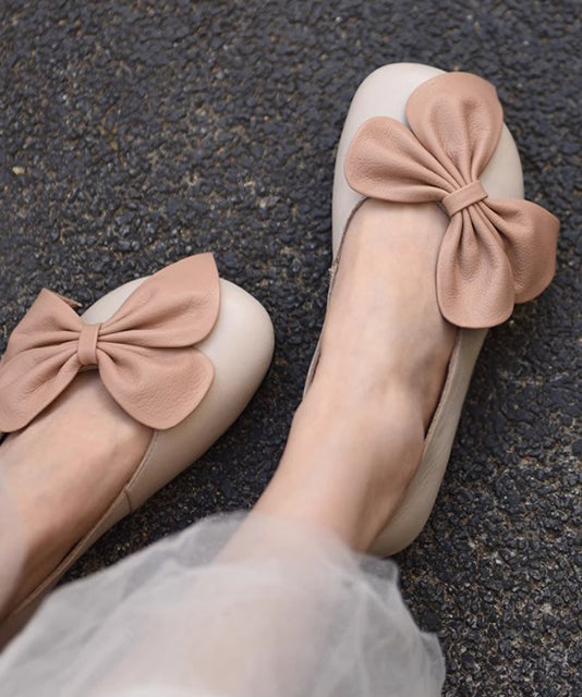 Mocassins à faux épissures en cuir beige français avec nœud Penny