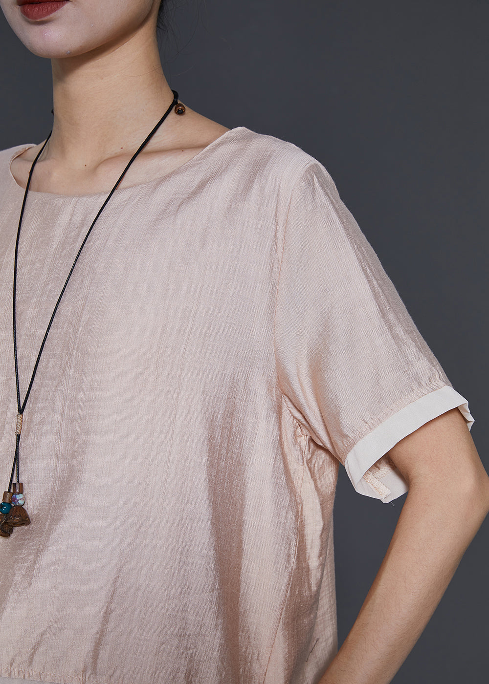 French Champagne Oversized Patchwork Linen Silk 2 Piece Outfit Summer SD1081