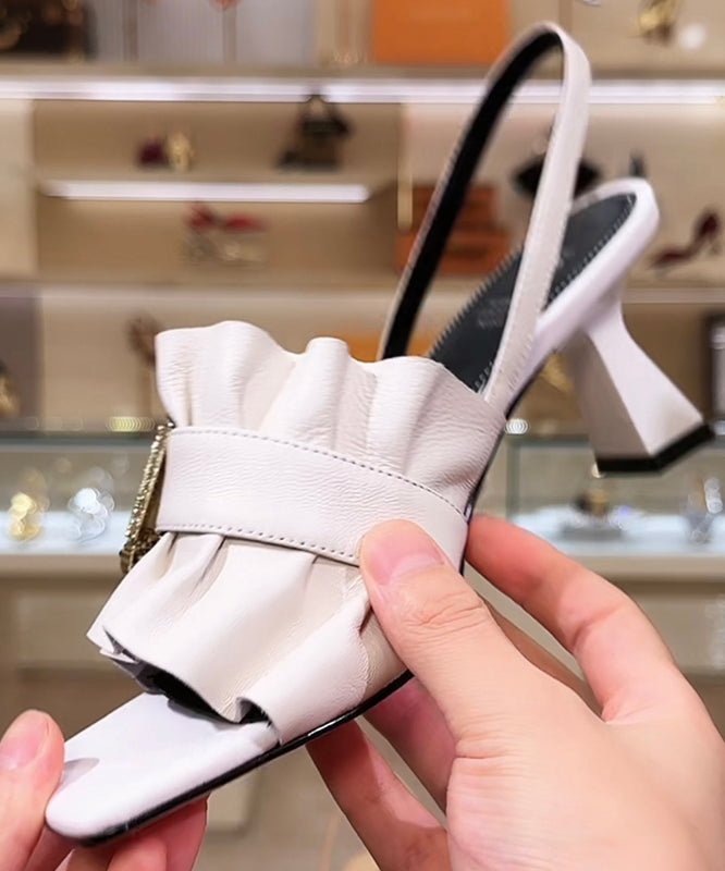Sandales à talons épais à bout ouvert en cuir de vachette noir OI079