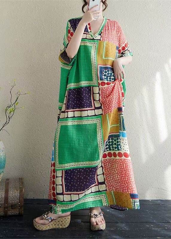 Kleid Urlaub Colorblock Französisch Print Baumwolle Übergroß Sommer