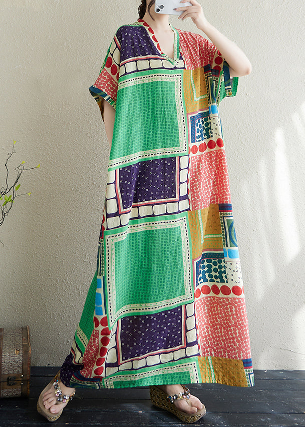 Kleid Urlaub Colorblock Französisch Print Baumwolle Übergroß Sommer