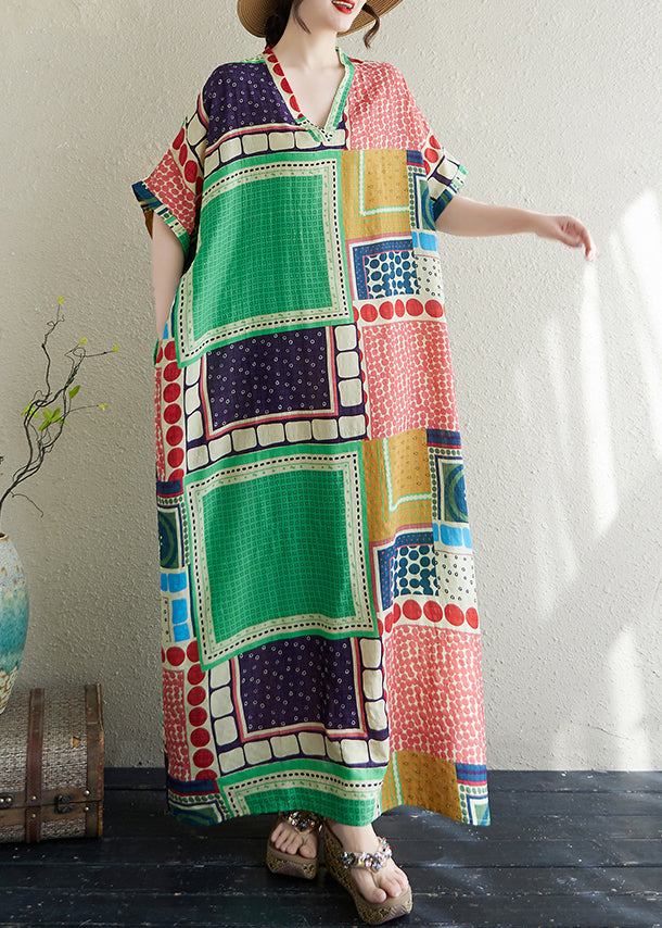 Kleid Urlaub Colorblock Französisch Print Baumwolle Übergroß Sommer