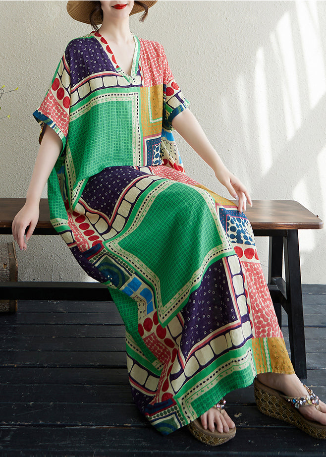 Kleid Urlaub Colorblock Französisch Print Baumwolle Übergroß Sommer