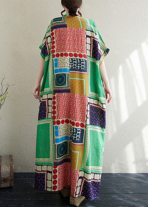 Kleid Urlaub Colorblock Französisch Print Baumwolle Übergroß Sommer