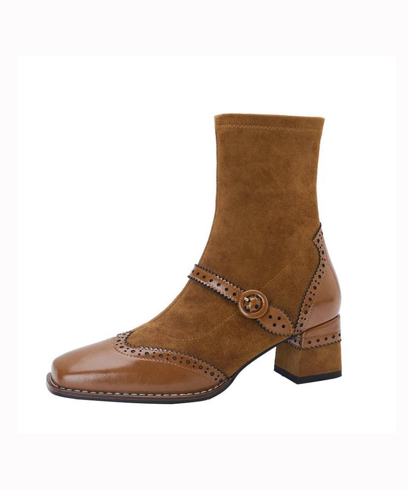 Bottes épaisses confortables à épissure en daim kaki RD001