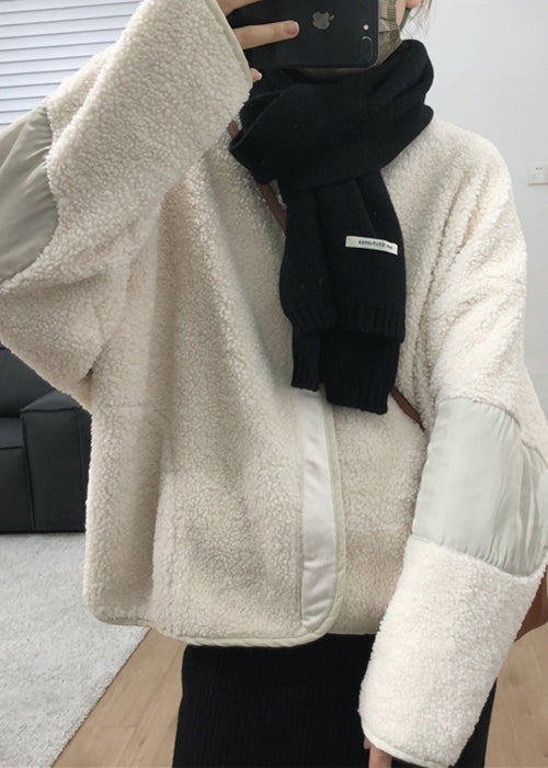 Französisch Dunkelgrau Reißverschluss Patchwork Teddy Kunstpelz Mäntel Winter TU018