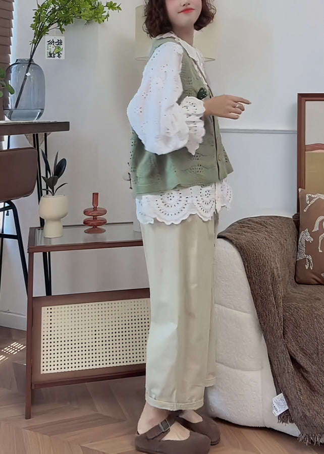 Robe à manches bouffantes blanche en coton à fleurs creuses faite à la main en France, WN016