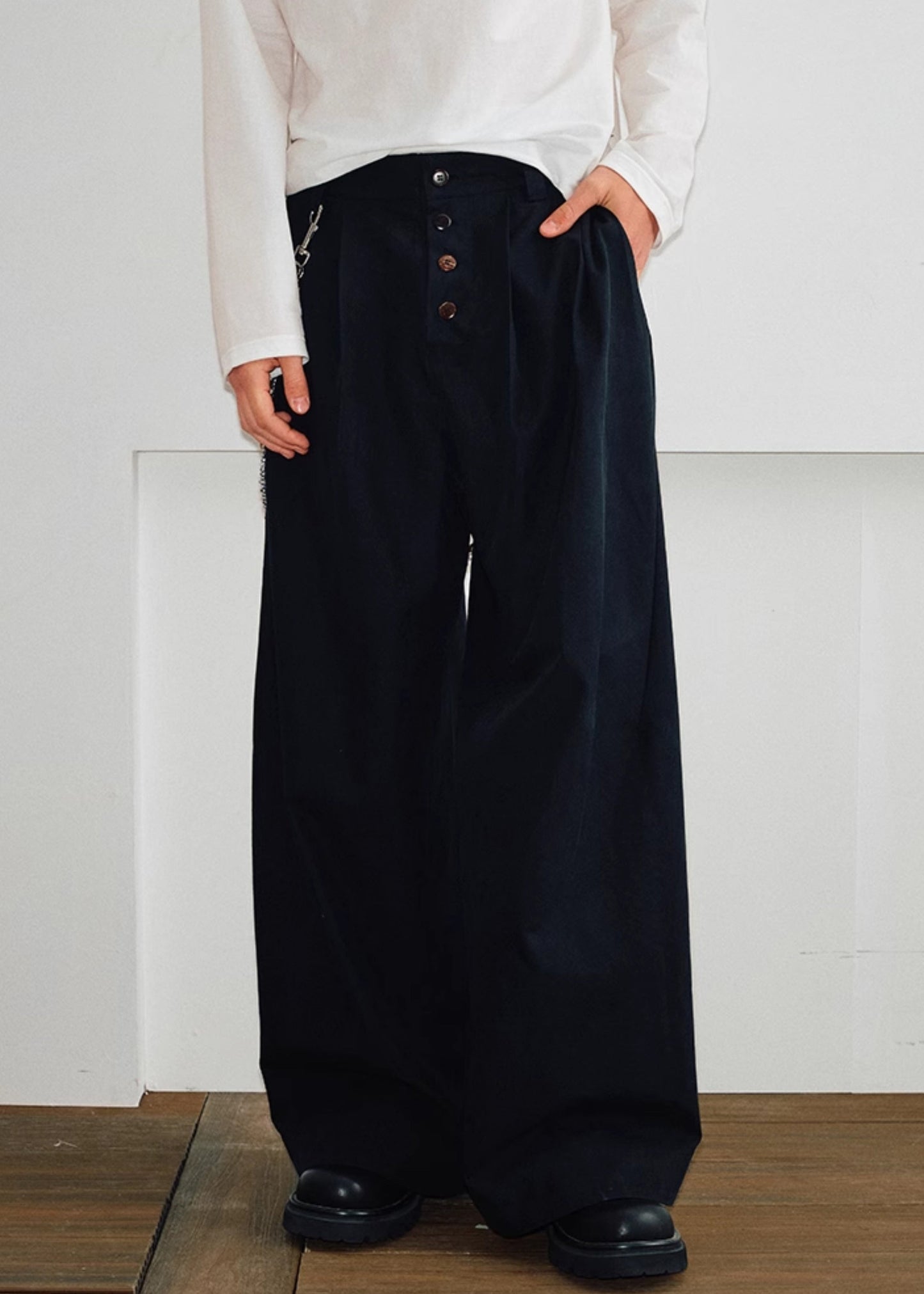 Pantalon d'été kaki à boutons et poches pour homme, style français, en coton uni