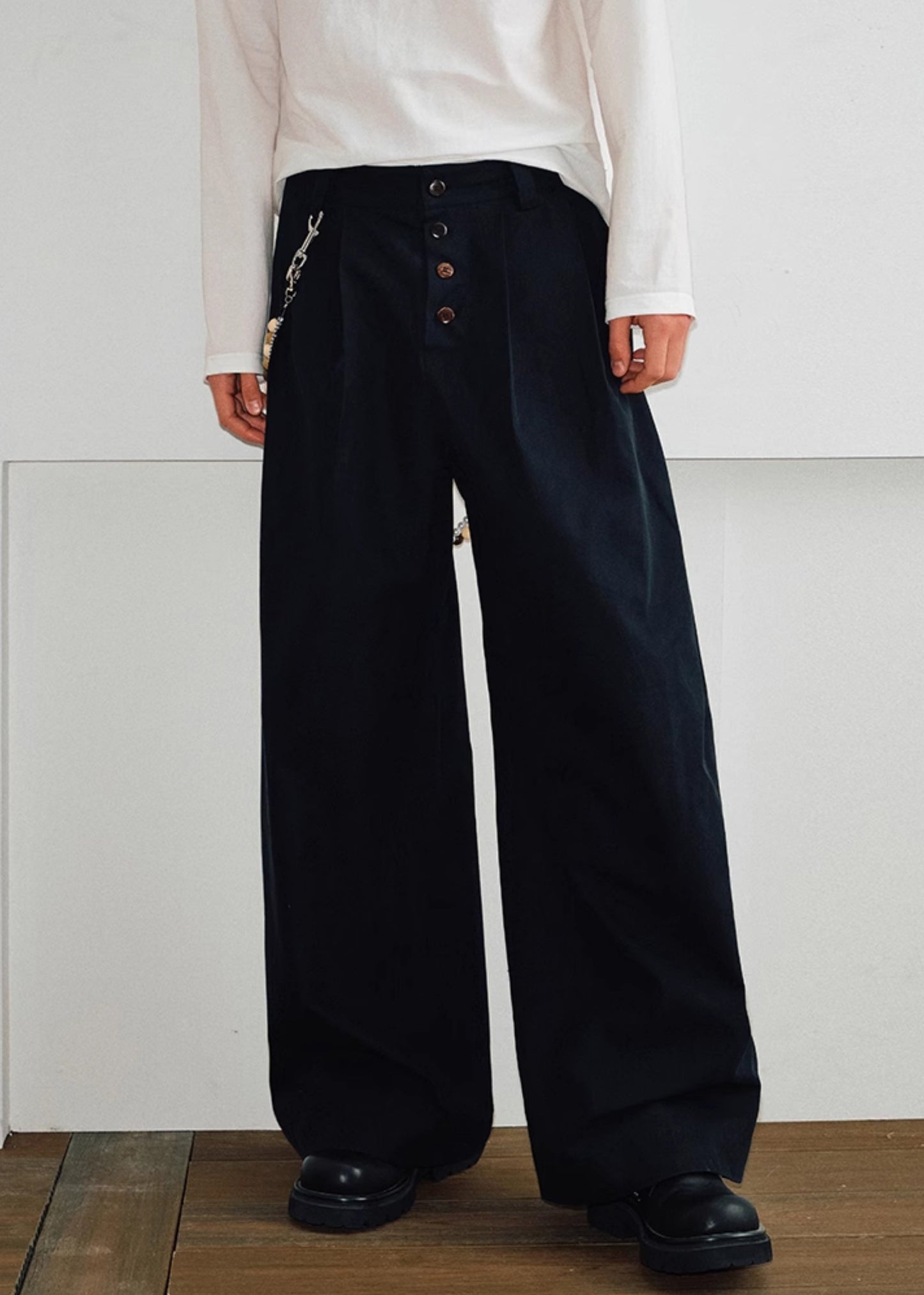 Pantalon d'été kaki à boutons et poches pour homme, style français, en coton uni