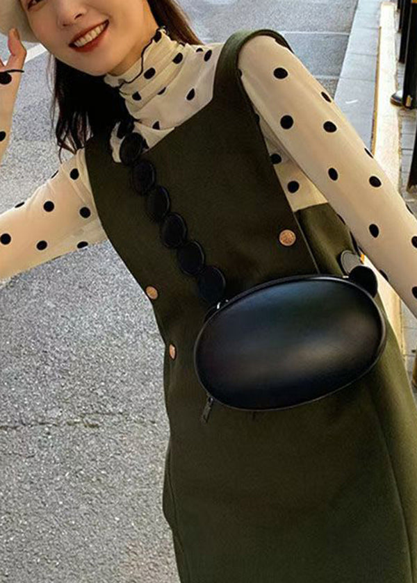 Französisches Khaki-Tülltop mit hohem Halsausschnitt und Punkten, schmale Passform, Herbst RF004