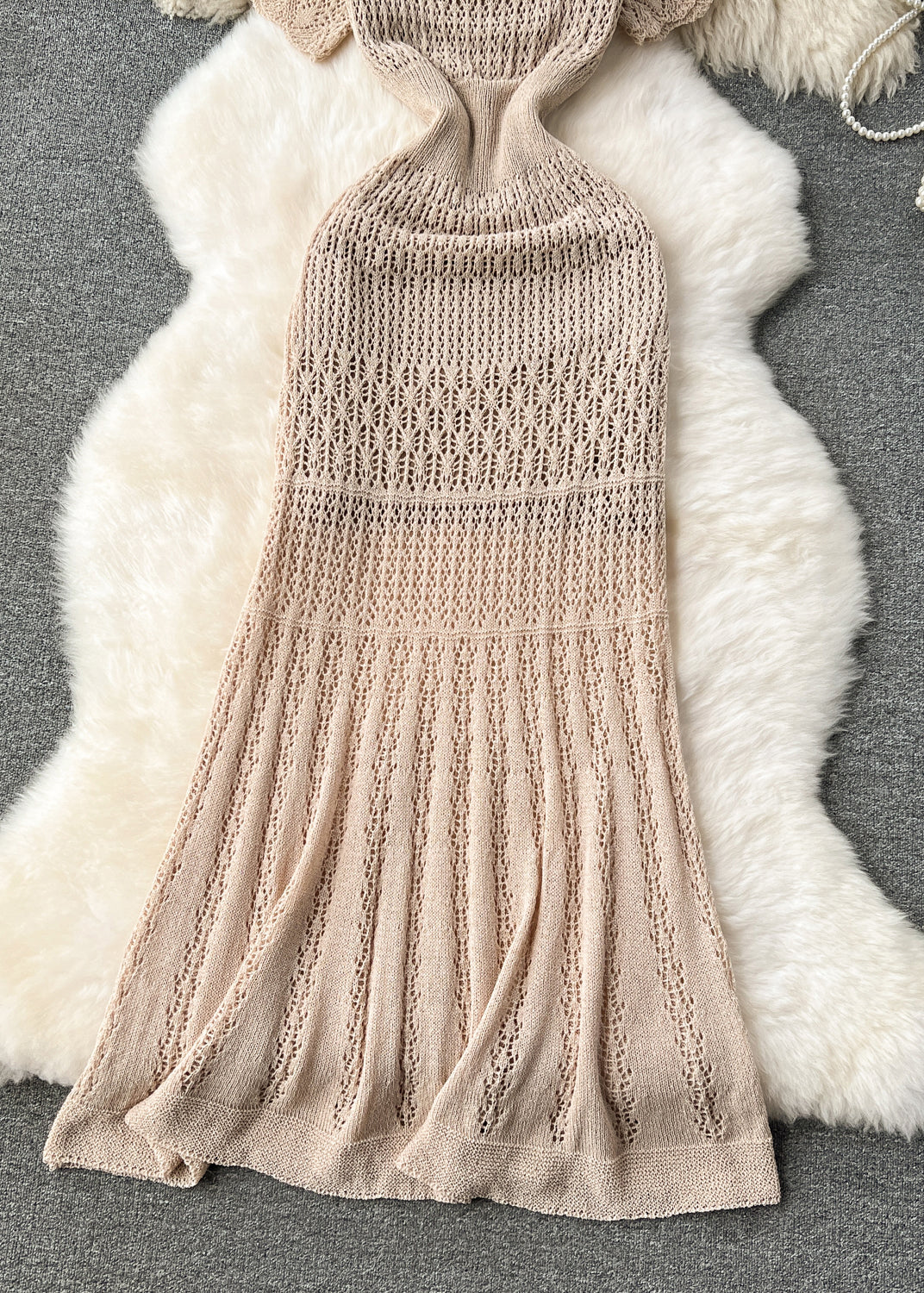 Französisches Khaki-O-Ausschnitt-Strick-Zweiteiler-Set für den Sommer TR047