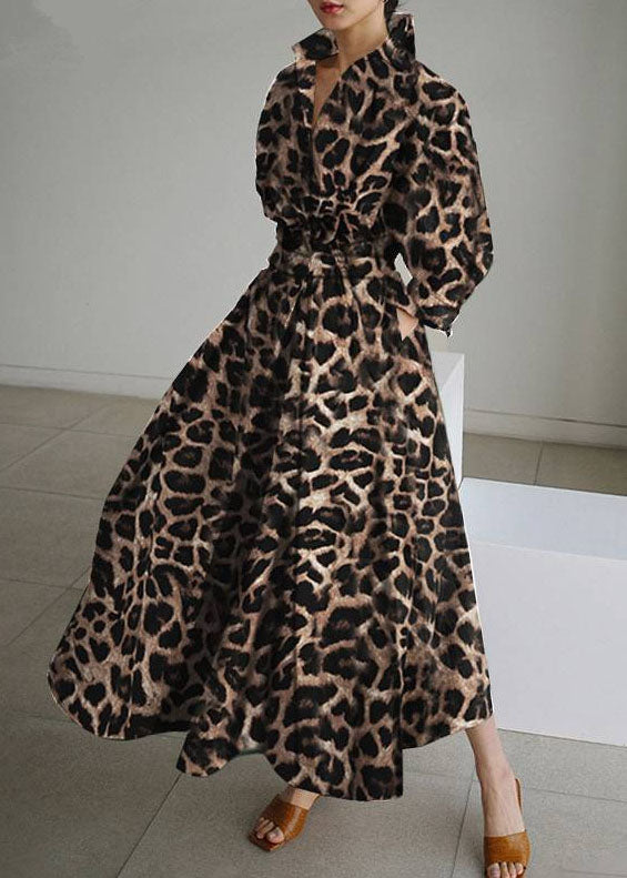 Extra Print Französisch Saum Leopard Baumwolle Frühling Kleider Urlaub Groß