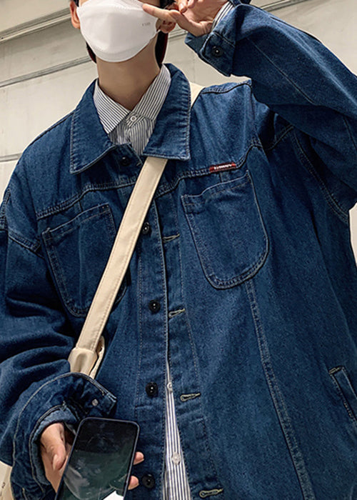 Manteaux de printemps pour hommes, bleu marine, français, TC041, poches, boutons, imprimé denim