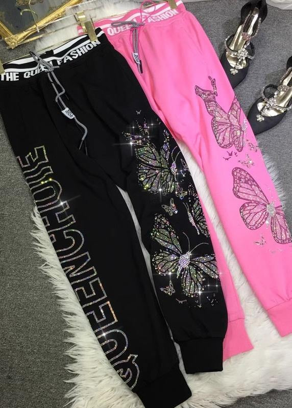 Herbst Französische Hose Zirkon Baumwolle Rosa Schmetterling