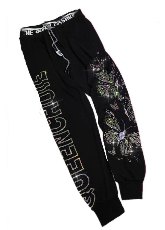 Herbst Französische Hose Zirkon Baumwolle Rosa Schmetterling