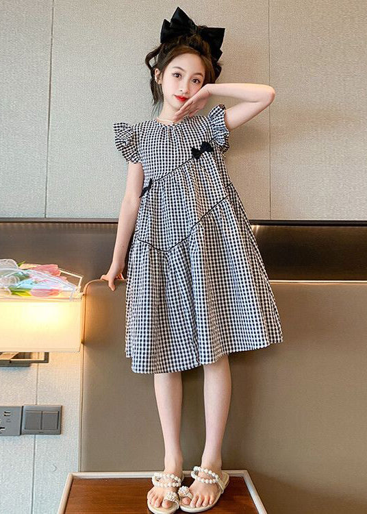 Robes d'été en coton patchwork à carreaux français et col rond pour filles TT005