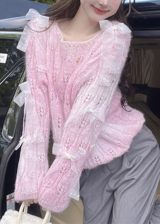 Französisch Lila O Neck Bogen Ma Hai Mao Gestrickte Pullover Herbst RL014