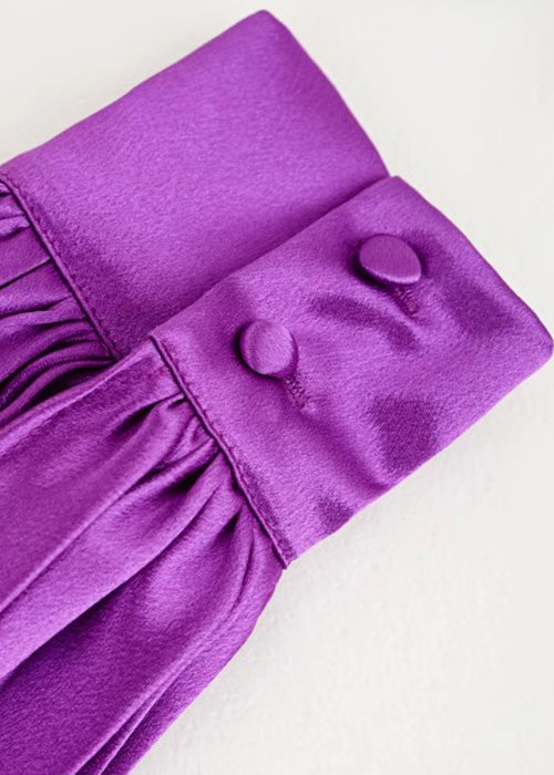 Französisches lila V-Ausschnitt Faltenkleid aus Seide mit hoher Taille Herbst AM1006