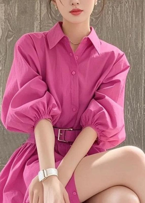 Kleid Sommer Sashe Button Peter Pan Rose Französisch Kragen Hemd