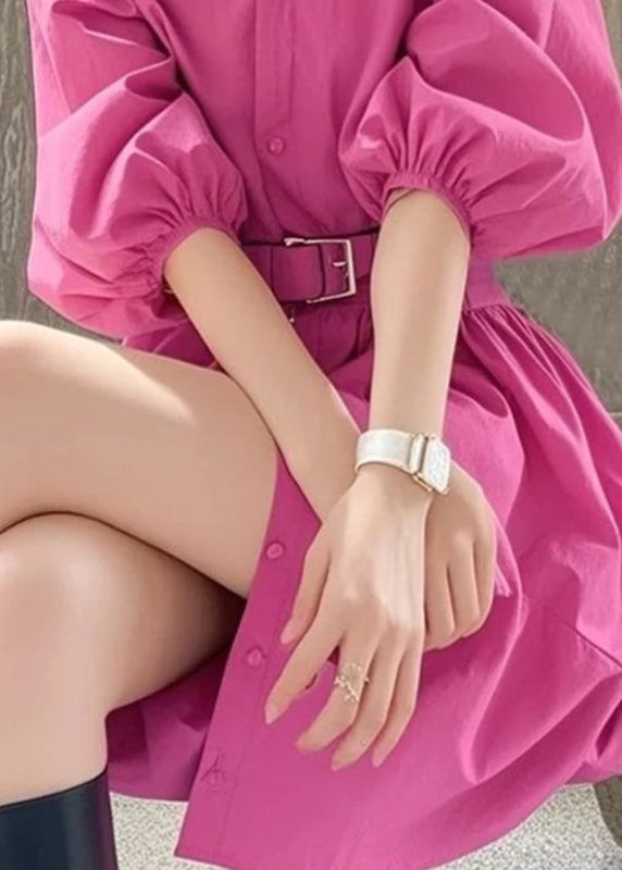 Kleid Sommer Sashe Button Peter Pan Rose Französisch Kragen Hemd