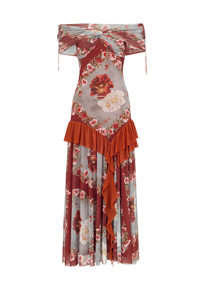 Patchwork Langes Französisches Sommerkleid Aus Baumwolle Mit Rüschen