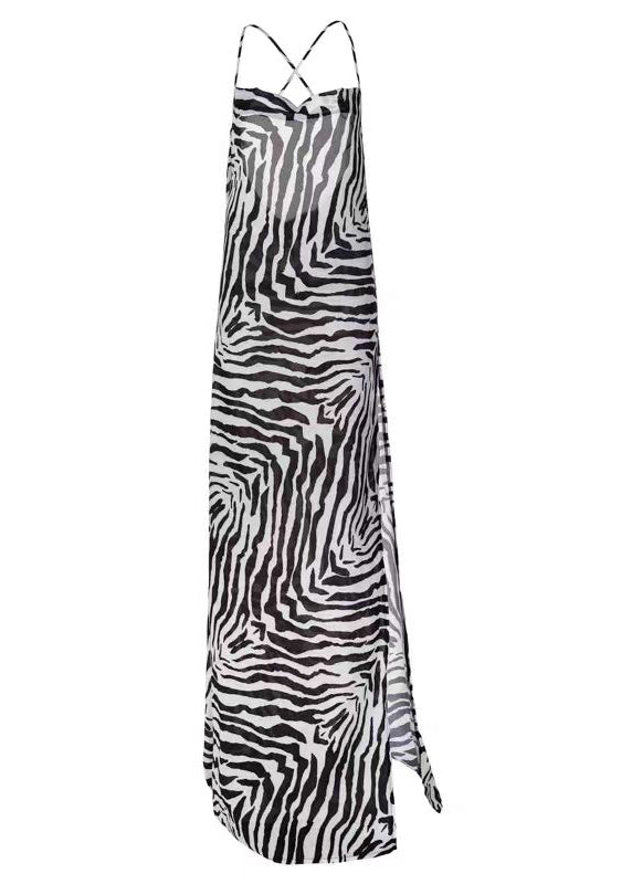 Ärmelloses Kleid aus Baumwolle mit Spaghettiträgern und französischem Streifenmuster und seitlicher Öffnung KK034