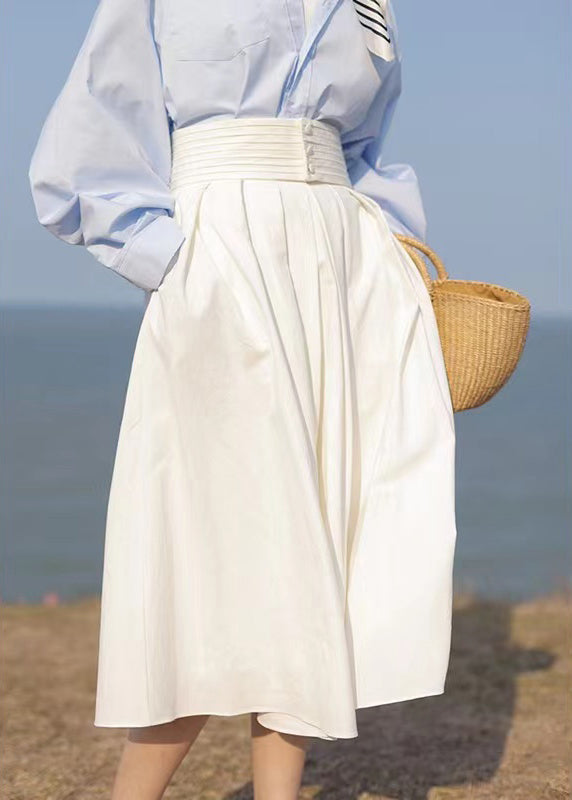 Jupe patchwork en coton blanc taille haute avec poches, automne AH343