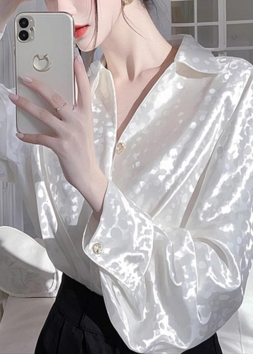 Chemises en soie polyvalentes à col Claudine blanc français Printemps YZ025