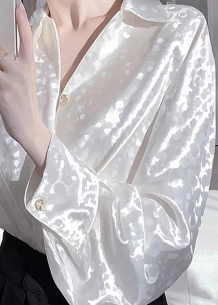 Chemises en soie polyvalentes à col Claudine blanc français Printemps YZ025