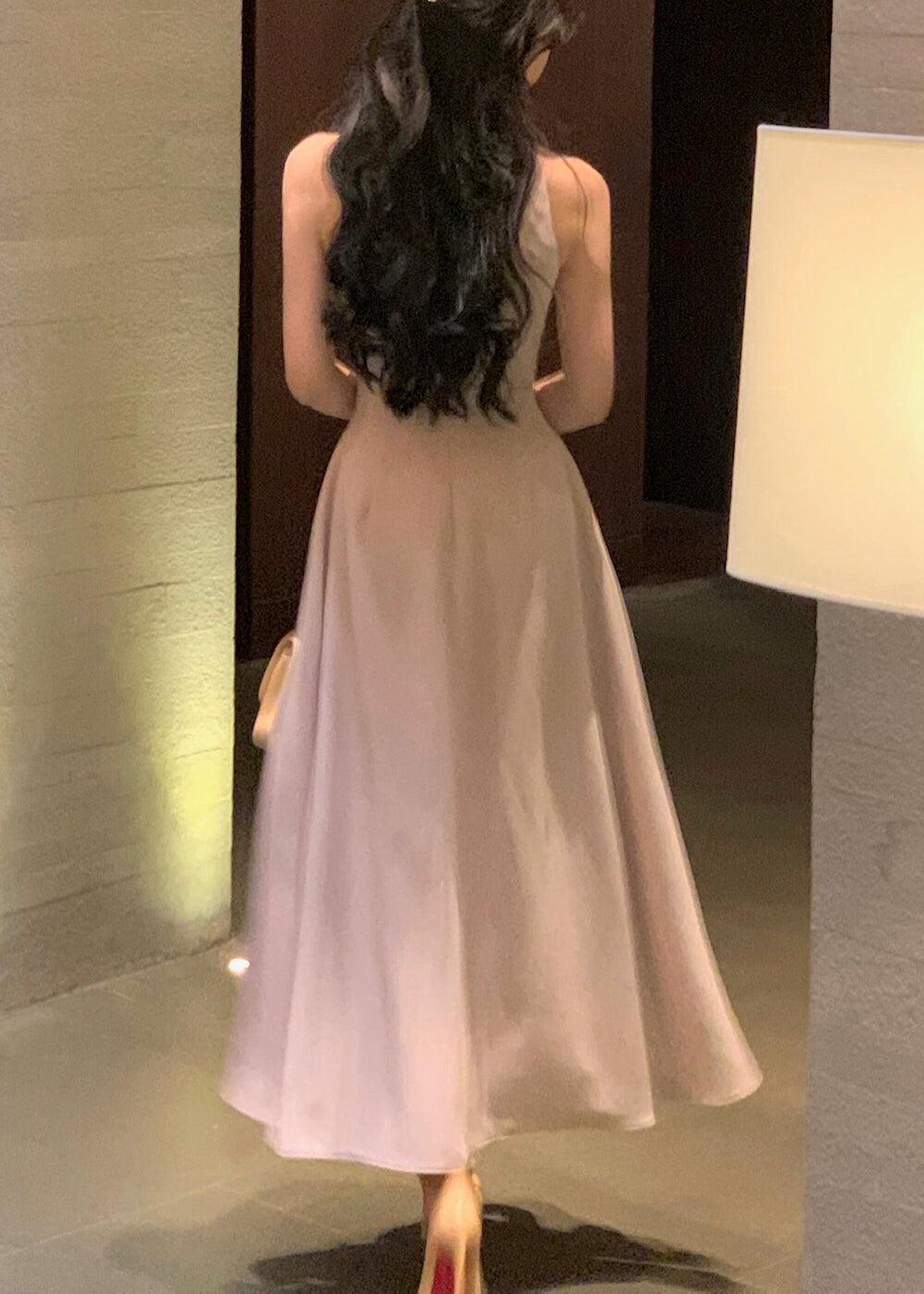 Französisches Weinrotes, ärmelloses, langes Kleid aus massiver Baumwolle mit Reißverschluss XX015