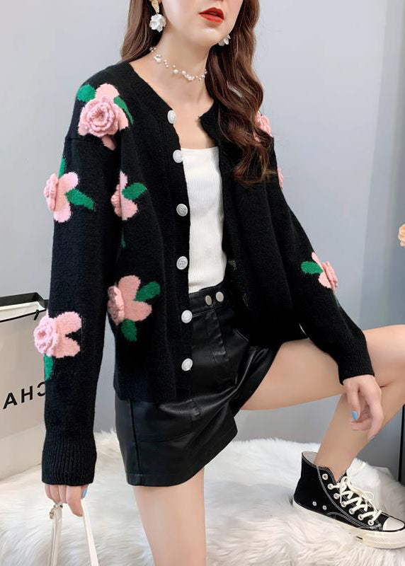 Französischer gelber O-Ausschnitt mit Blumenknöpfen, lockerer Strickmantel, Frühling, TN051