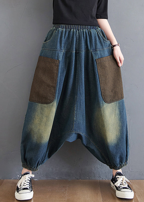 Pantalon d'été élastique bleu denim dégradé taille sarouel