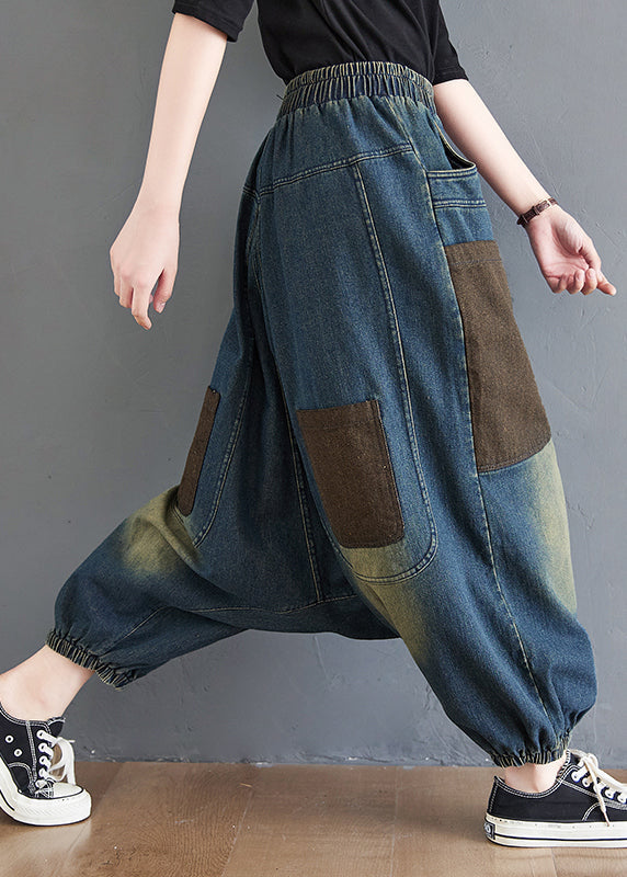 Pantalon d'été élastique bleu denim dégradé taille sarouel