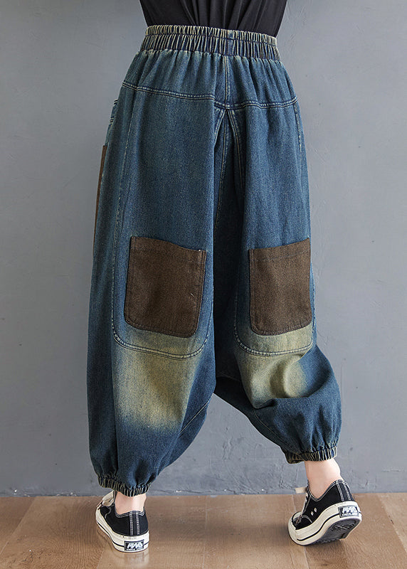 Pantalon d'été élastique bleu denim dégradé taille sarouel