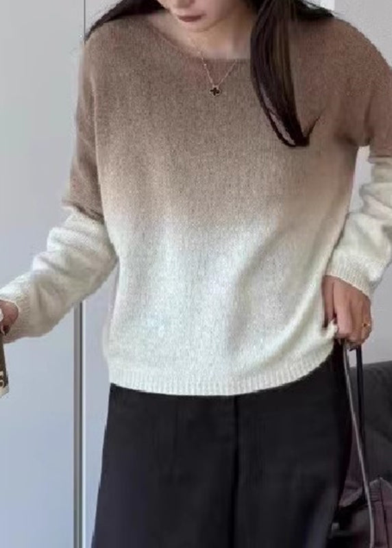 Farbverlauf Rosa O-Ausschnitt Baumwolle Strickpullover Winter WZ023